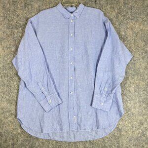 J Crew Womens Baird McNutt  Linen Shirt Sz 16 Blue Button Up Long Sleeve